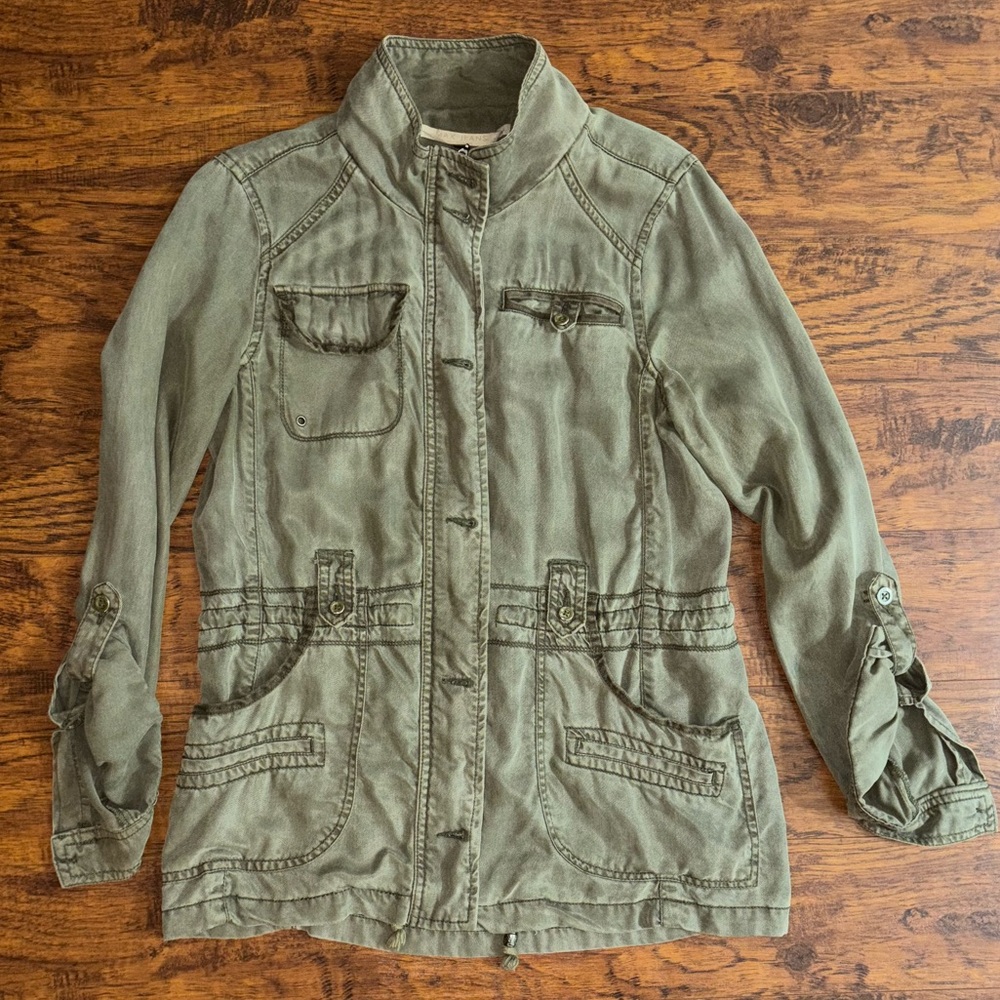 Max Jeans Utility Jacket Women’s Small Green Military Safari Style 100% Tencel